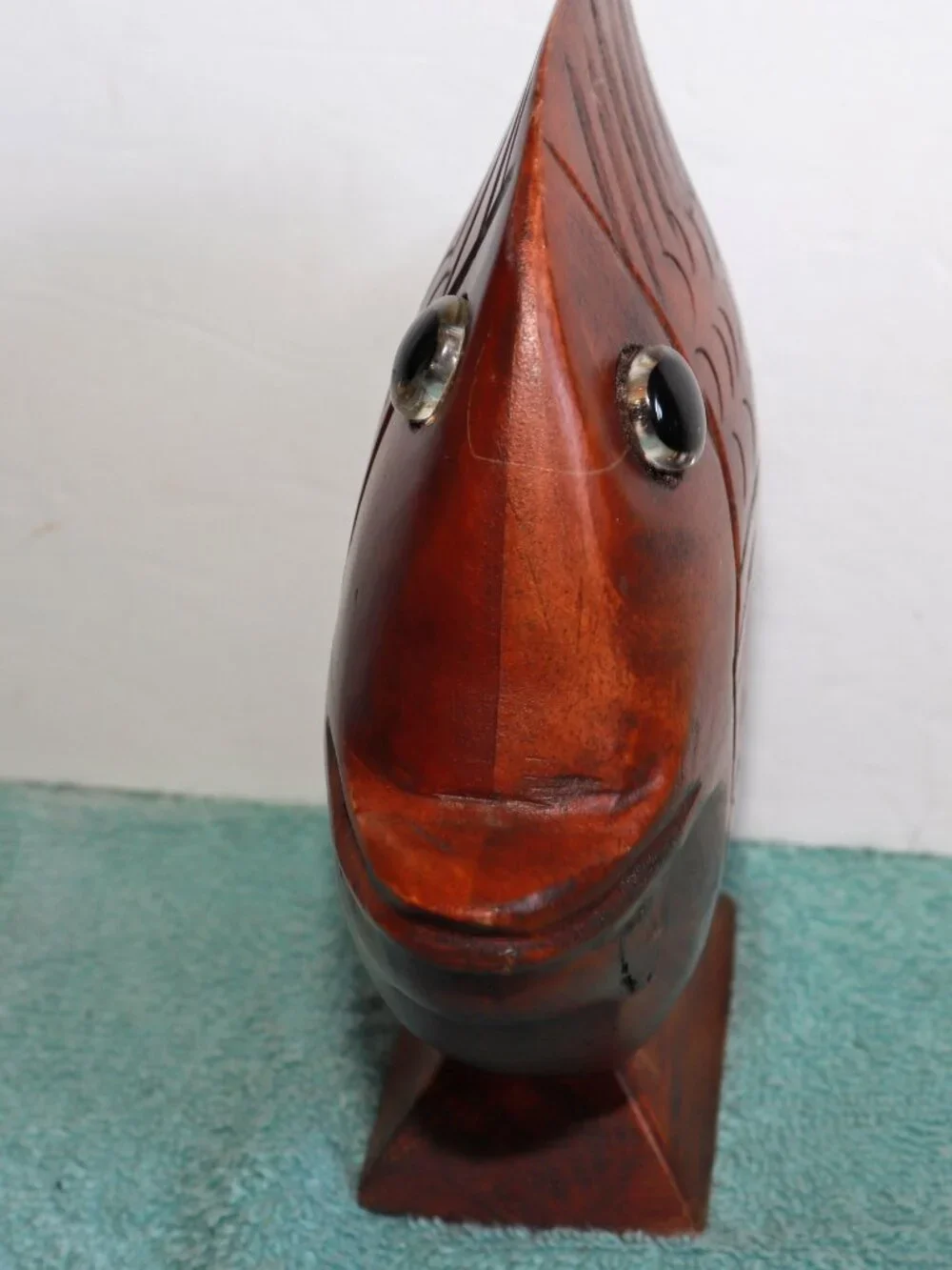 Vintage Hand Carved Wooden Fish Sculpture
